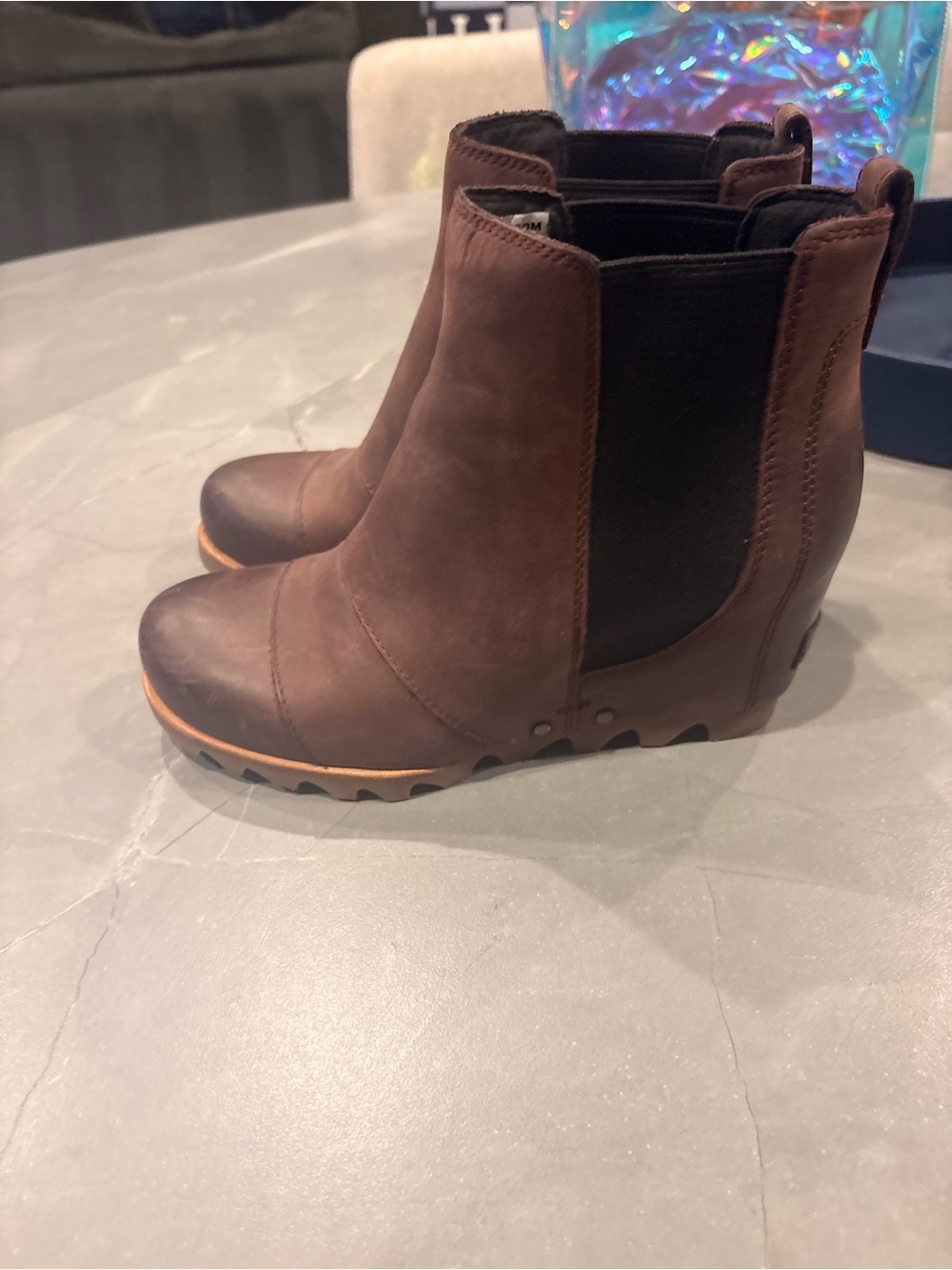 Sorel Brown Leather Chelsea Wedge Booties